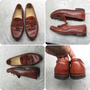 Allen Edmonds Maxfield Tassel Loafers Men 10.5 D Brown‎ Woven Leather VTG USA